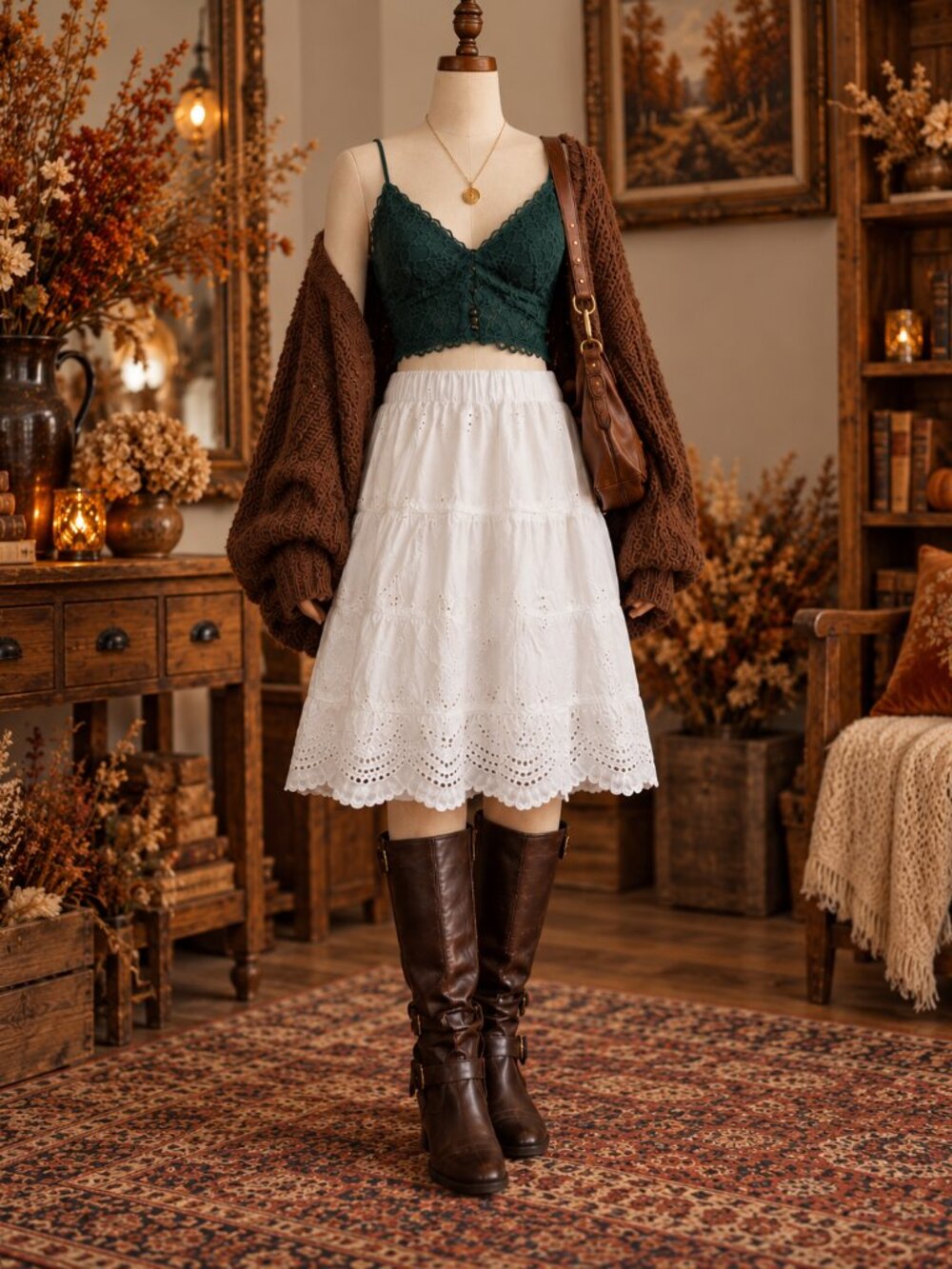 Jennifer & Grace White Eyelet Cotton Midi Skirt Women’s L Cottagecore Boho - Picture 7 of 9